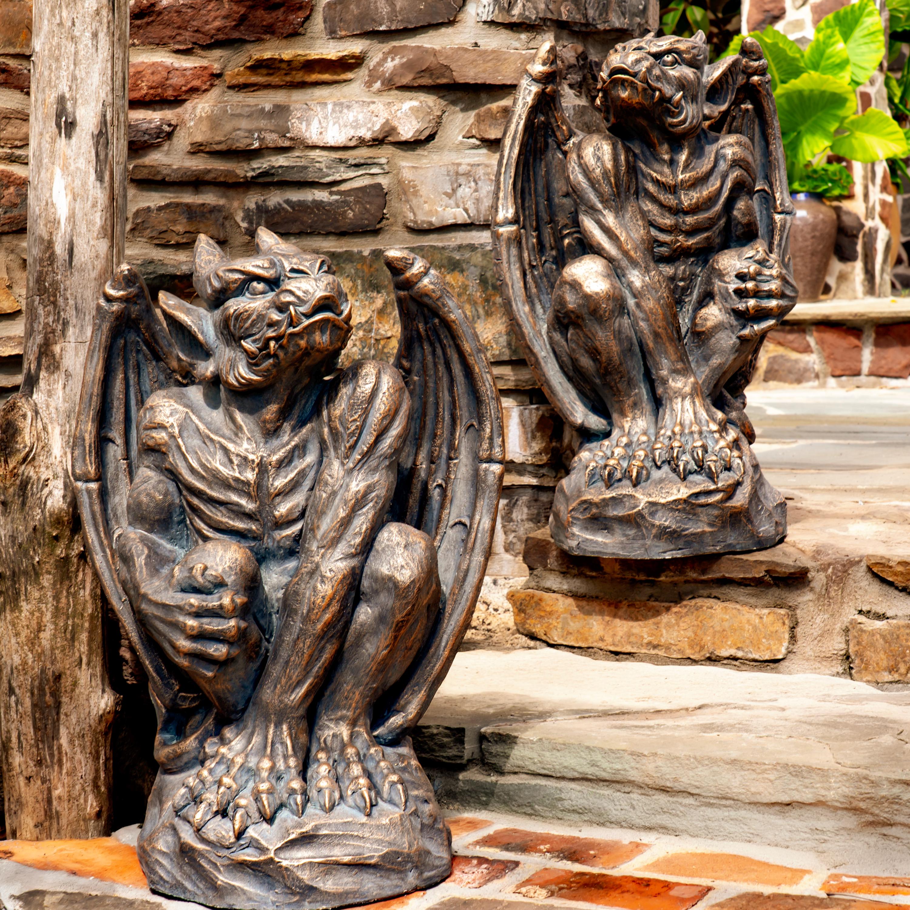 Set of 2 Magnesium Gargoyle Statues 