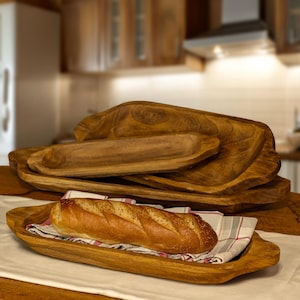 Set of 4 Assorted Rectangular Wooden Serving Trays with Rope Handles
