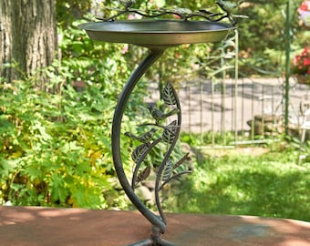 Shallow Galvanized Birdbath on branch Stand