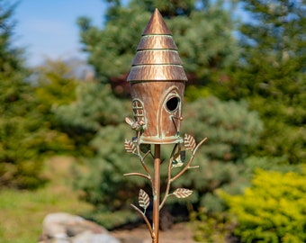 Iron Birdhouse with Conical Roof Garden Stake "Budapest"