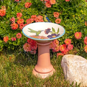 15&quot; Tall Porcelain Birdbath with Hand Painted Details in Assorted Styles