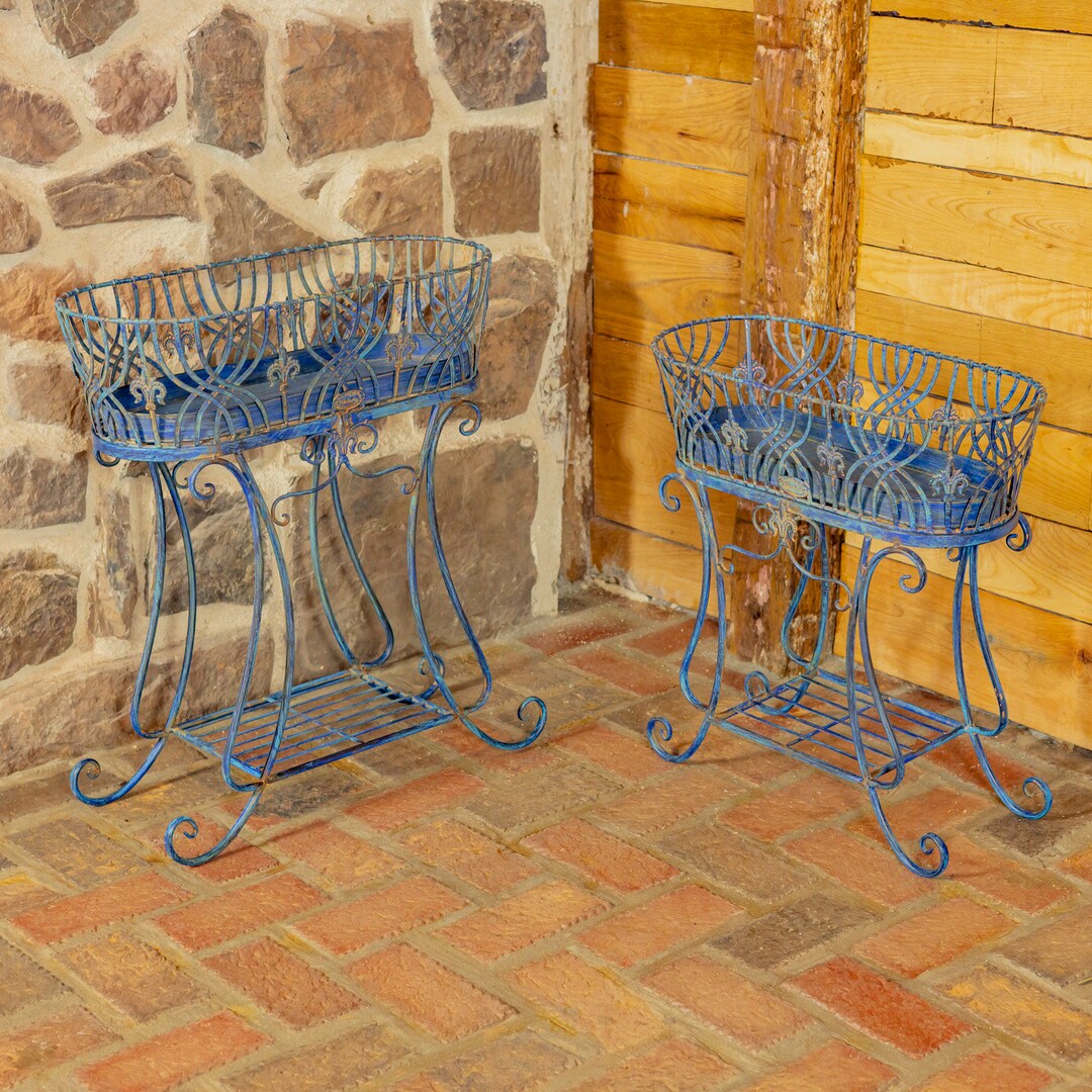 Set of 2 Elegant Iron Oval Basket Plant Stands odesa 1794 Color Option