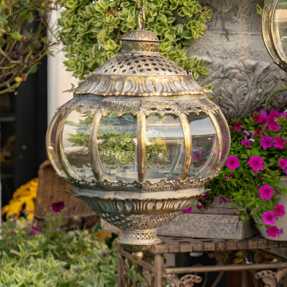 Small Hanging Round Iron & Glass Terrarium/Lantern