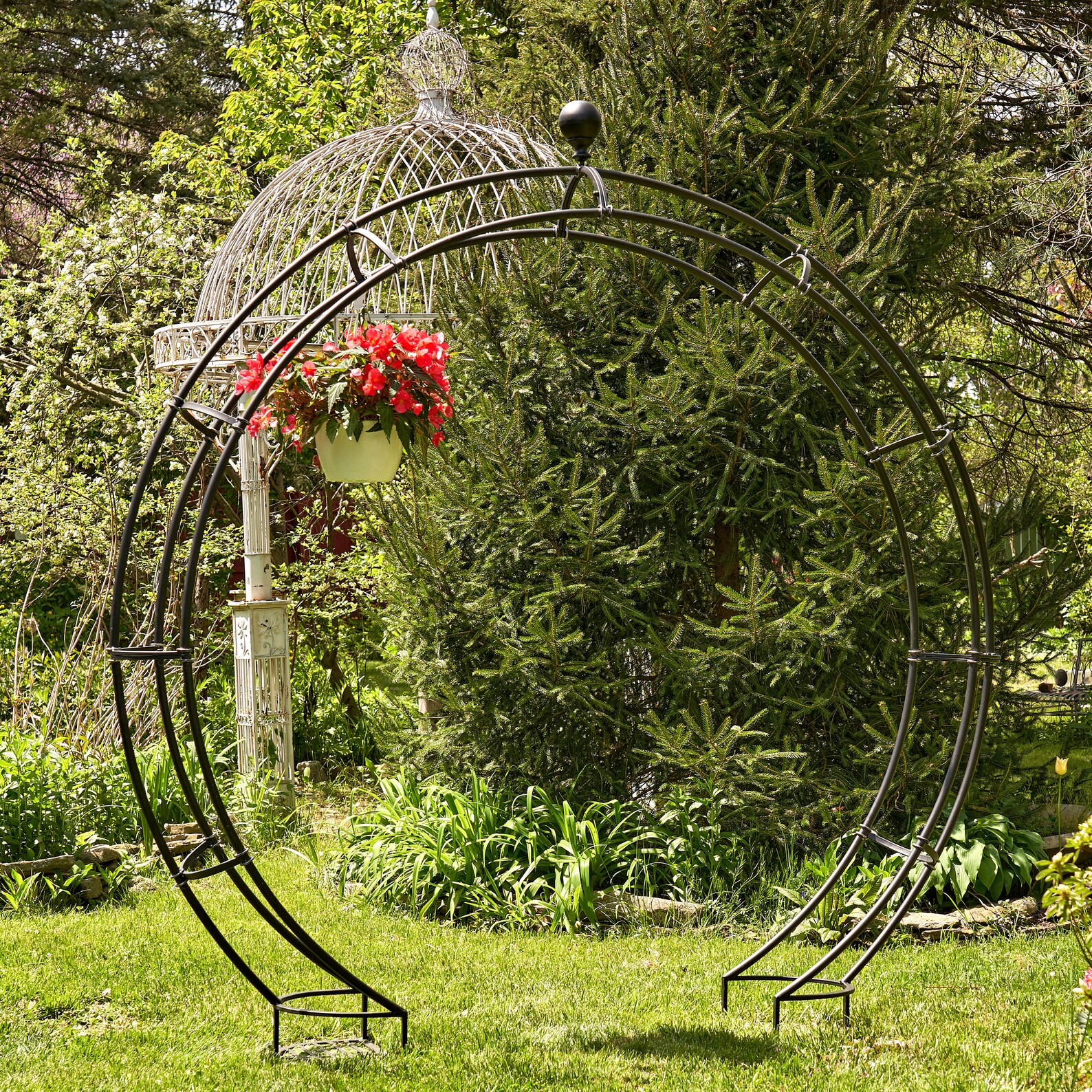 Iron Moon Gate With Plant Stands Etsy