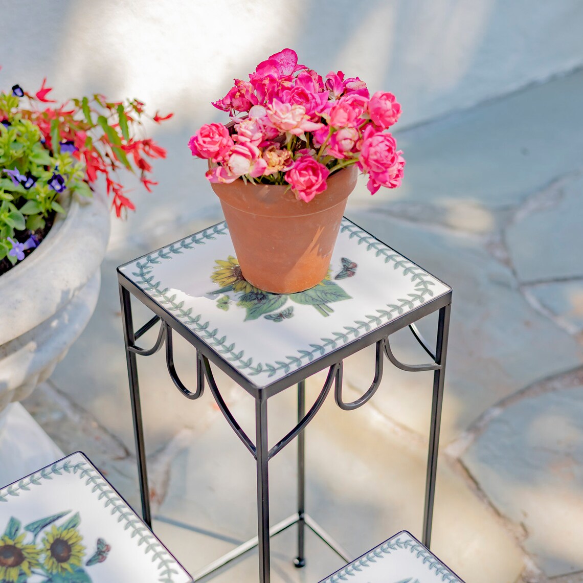 Set of 3 Square Iron Mosaic Plant Stands 