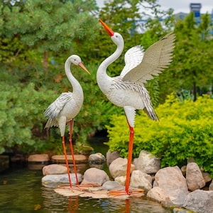 Pair of 2 44.5" Tall Metal Great White Heron Garden Figurines