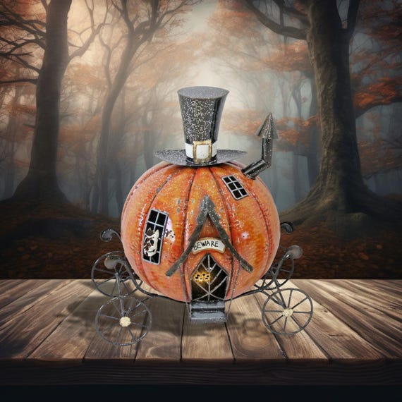 Halloween Haunted Forest Carriage & Candleholder - 17" - Tall Metal