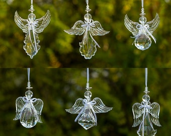 Hanging Clear Acrylic Angel Ornaments in 6 Assorted Styles