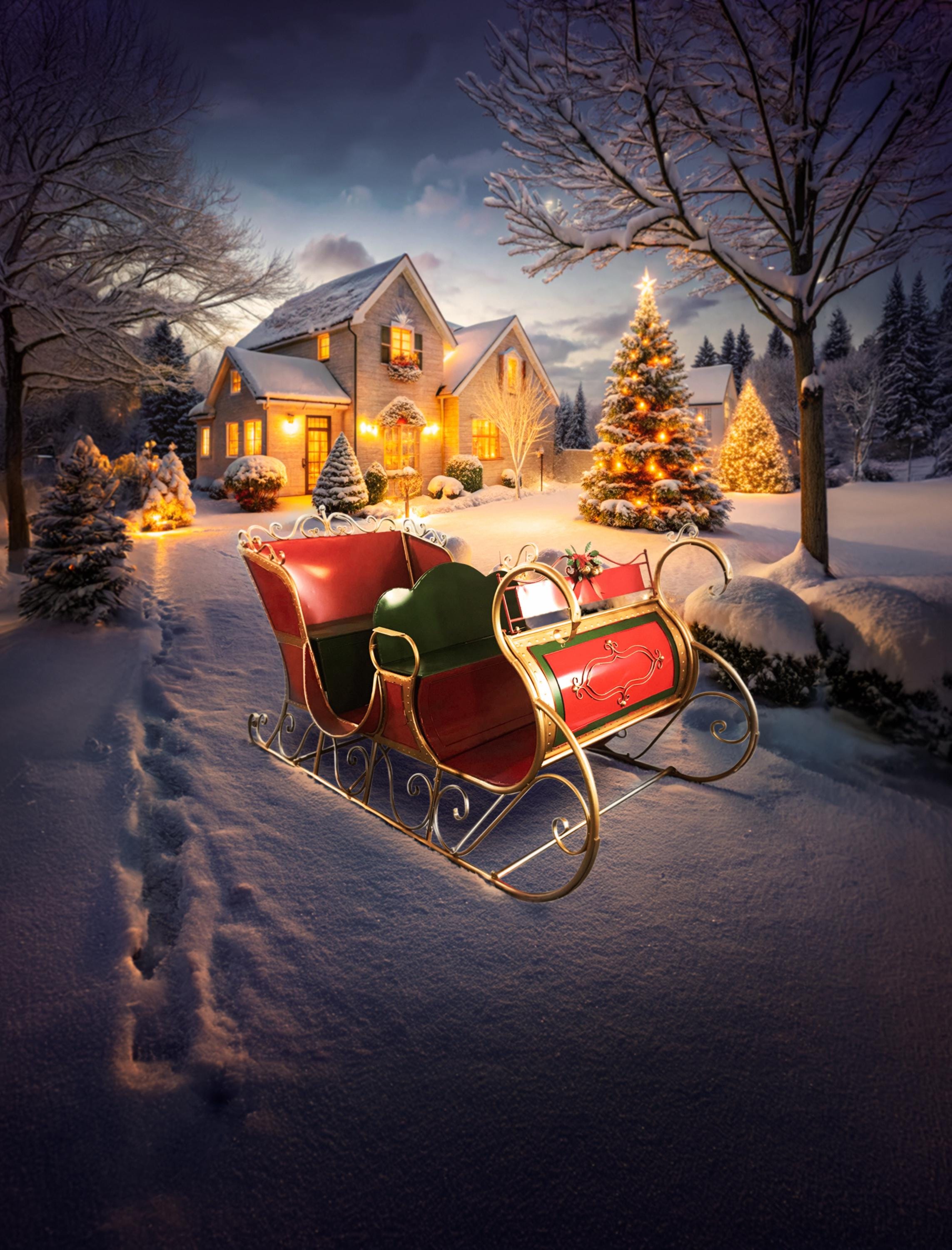 9ft Long Massive Life Sized Classic Metal Christmas Sleigh 9ft Long Massive Life Sized Classic Metal Christmas Sleigh