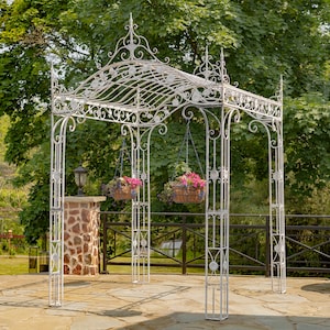 10.5 Ft. Tall Square Metal Garden Gazebo &quot;Mahekal&quot;