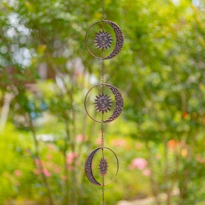 76&quot; Long Antique Bronze Rain Chain with Crescent Moon & Sun