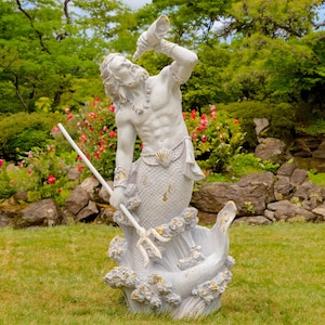 52&quot; Tall Magnesium Merman Garden Statue with Seashell Spyglass &quot;Peter&quot;