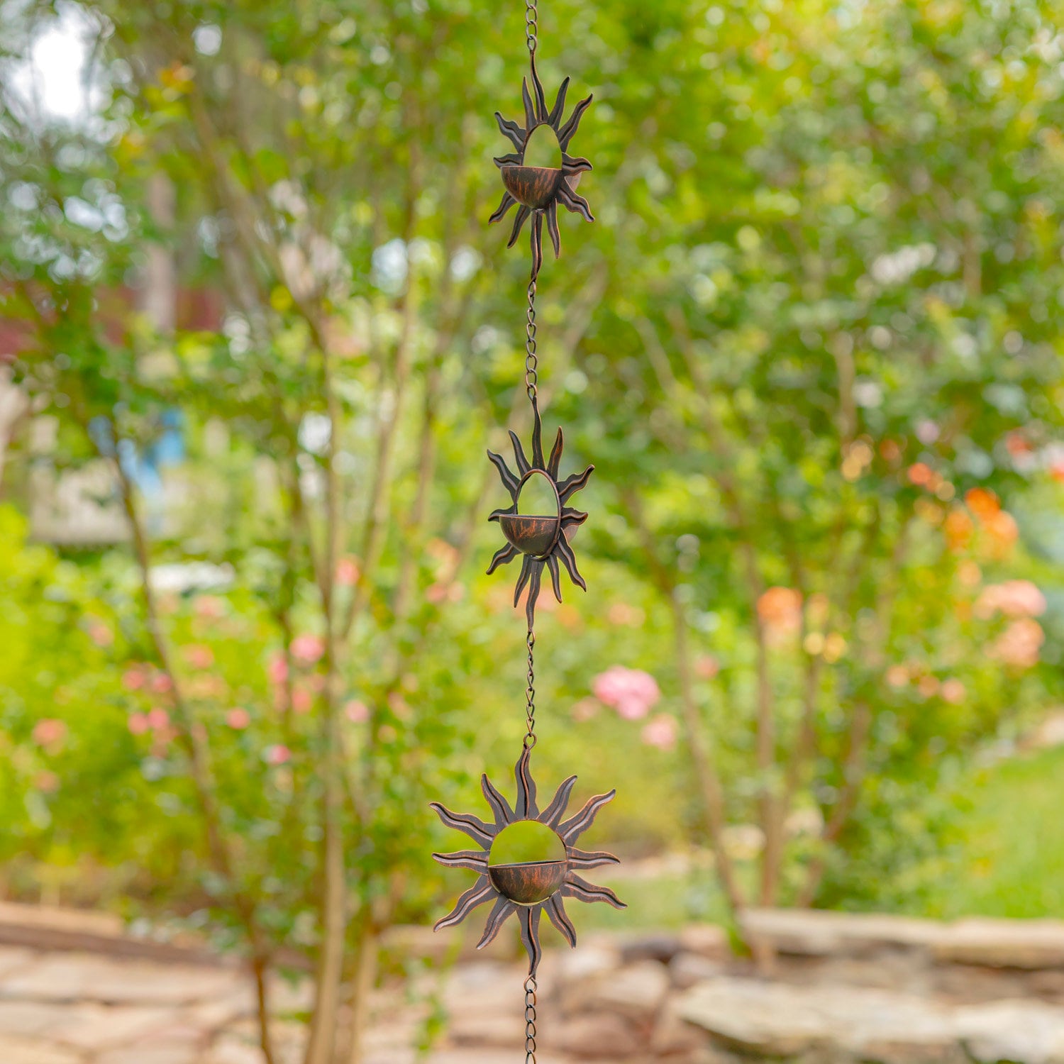 76.25 Long Antique Bronze Rain Chain With Bohemian Sun & Etsy