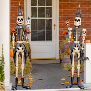 Set of 2 Halloween Skeleton Soldiers with Staffs 63.5&quot; Tall