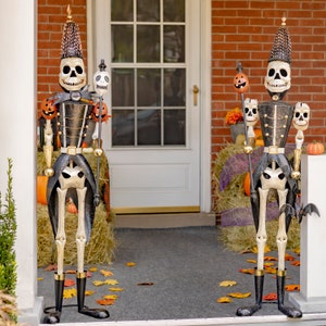 Set of 2 Halloween Skeleton Soldiers with Staffs 63.5" Tall