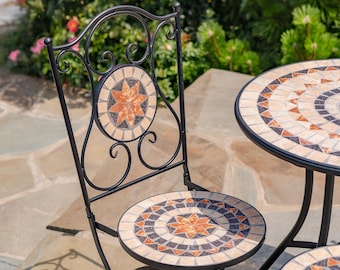 Mosaic Bistro Set Tan Blue 