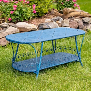 47.25"L Oval Metal Garden Table with Shelf in Green "Toulouse 1275"