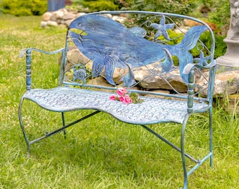 Coastal Iron Whale Bench with Curved Seat “Herman”