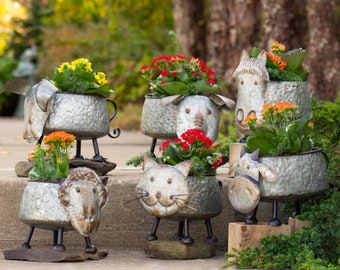 Galvanized Metal Farm Animal Flower Planter Containers