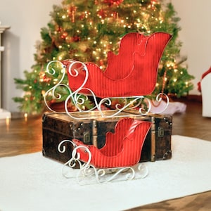 Pair of Victorian Style Red Metal Christmas Sleighs