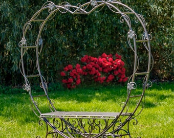 6.8 FT Tall Heart-shaped Iron Bench in Antique White 