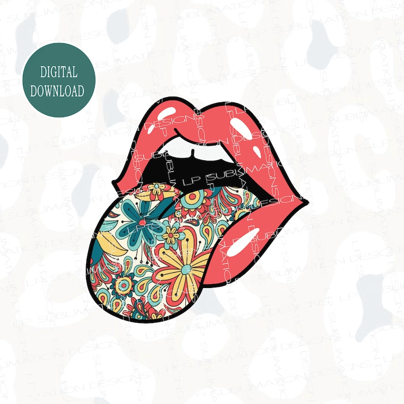 Rock And Roll Red Lips Floral Pattern Tongue Boho Mouth