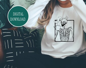 Vintage Sublimation Download, Coffee Skeleton PNG, Dead Inside But Caffenated Sublimation, Coffee Lover Shirt Design