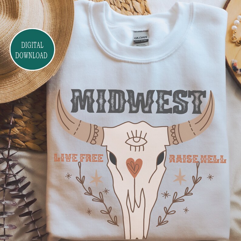 Midwest Boho Western SVG Boho Cow Skull SVG Western T-shirt - Etsy