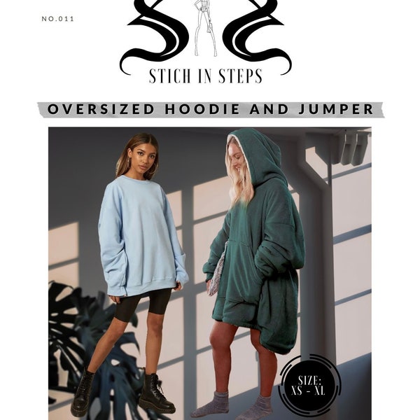 Unisex simple oversized style hoodie jumper cozy sewing digital pdf pattern body positivity