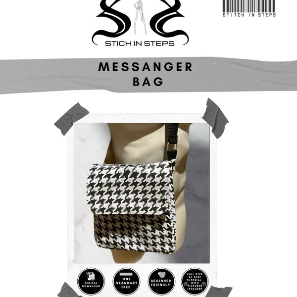 Unisex Messenger bag, simple digital sewing pattern, PDF, digital download, full detailed instructions and tutorial Y2K crossbody bag sling