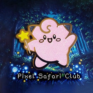 Clefairy Star Rod Art Pin | 2-Inch Glitter Hard Enamel Pin | Poke Pin