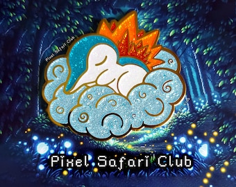 Schlafender Cyndaquil Pin: Glitzer Hard Enamel Poke Art