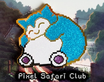 Snorlax Pixel Art-pin: hard glitterglazuur, gouden details