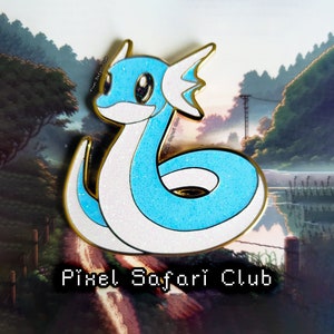 Dratini Art Pin | 2-Inch Glitter Hard Enamel Pin | Poke Art Pin
