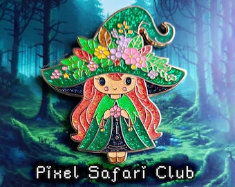 Glitter Forest Witch Emaljnål: Guldmetall, Stor Häxhatt