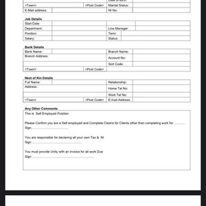Self employed cleaner new starter form