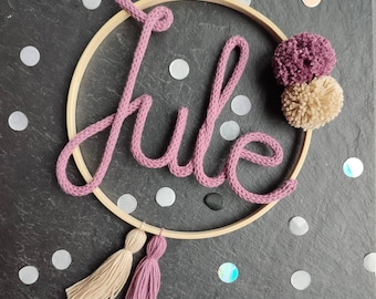 Namensring - 20 cm Durchmesser - personalisierter Traumfänger - Wanddeko - Strickname - Name aus Draht - Kinder - Baby - Zimmer - Geburt