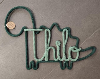 Türschild Motiv & Name - Dino/Elefant/Wolke - personalisiertes Namensschild - Wanddeko - Strickname - Draht - Kinder - Baby - Zimmer -Geburt