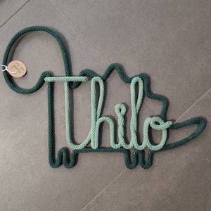 Door sign motif & name - dino/elephant/cloud - personalized name plate - wall decoration - knitted name - wire - children - baby - room - birth