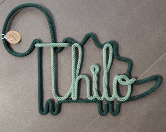 Türschild Motiv & Name - Dino/Elefant/Wolke - personalisiertes Namensschild - Wanddeko - Strickname - Draht - Kinder - Baby - Zimmer -Geburt