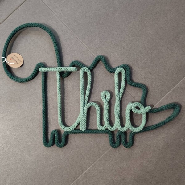 Türschild Motiv & Name - Dino/Elefant/Wolke - personalisiertes Namensschild - Wanddeko - Strickname - Draht - Kinder - Baby - Zimmer -Geburt