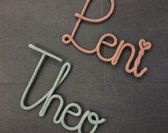 Türschild - Flechtkordel - 11 cm - personalisierter Schriftzug - Namensschild - Wanddeko - Strickname - Name aus Draht - Baby - Zimmer