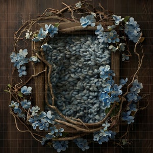 Baby Newborn Digital Backdrop Rustic Wooden Floral Bed Blue (we Also ...