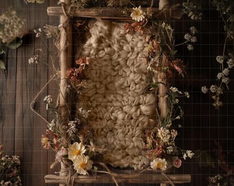 Baby Newborn Digital Backdrop Rustic Wooden Floral Bed Cream Boho - Etsy