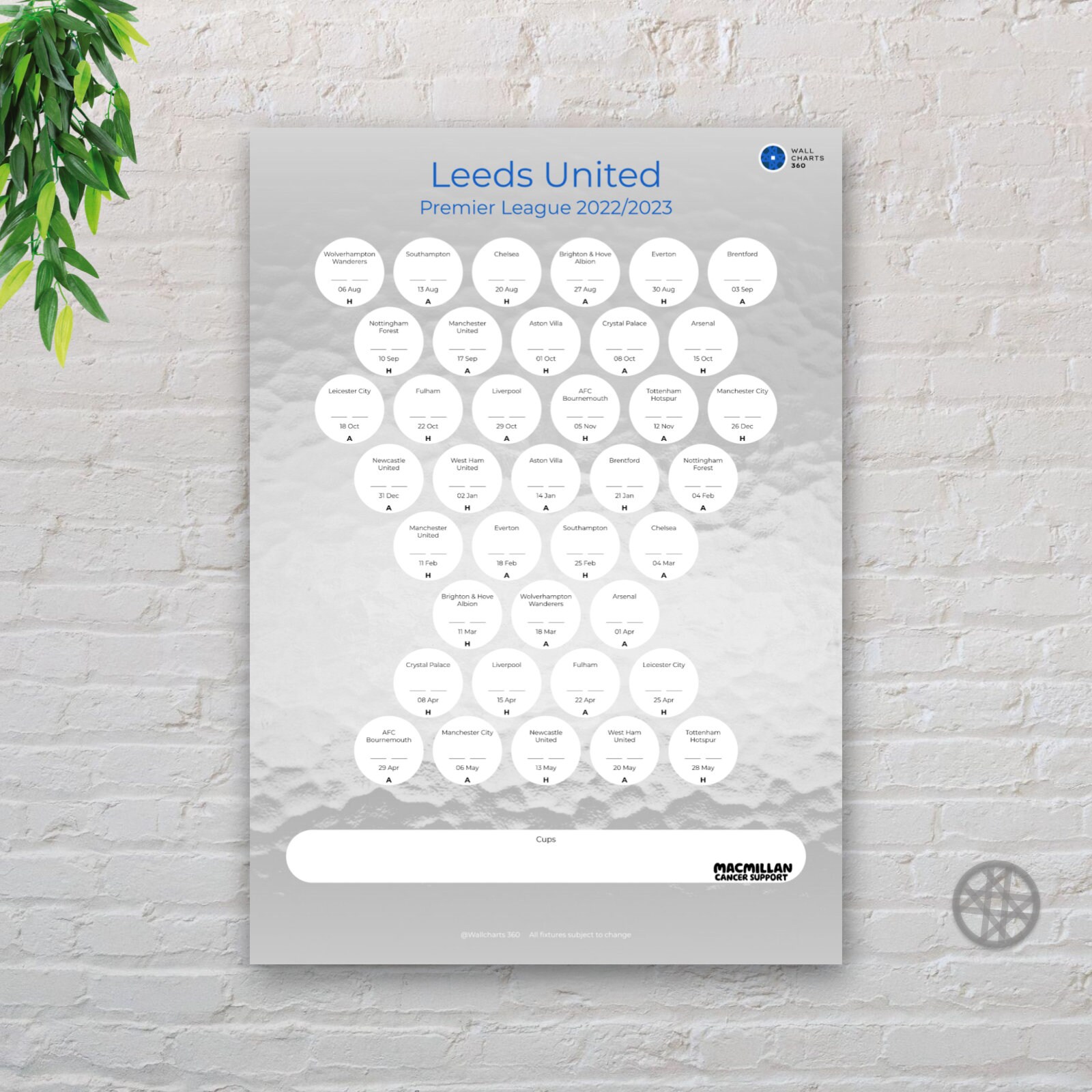 Leeds United Fixture List Wallchart 2022/2023 Premier League Etsy