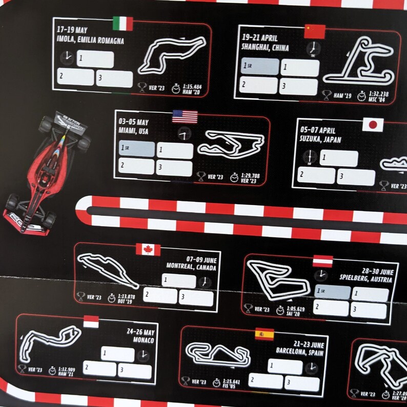 Formula 1 2024 Season A3 Wallchart Poster F1 Race Calendar