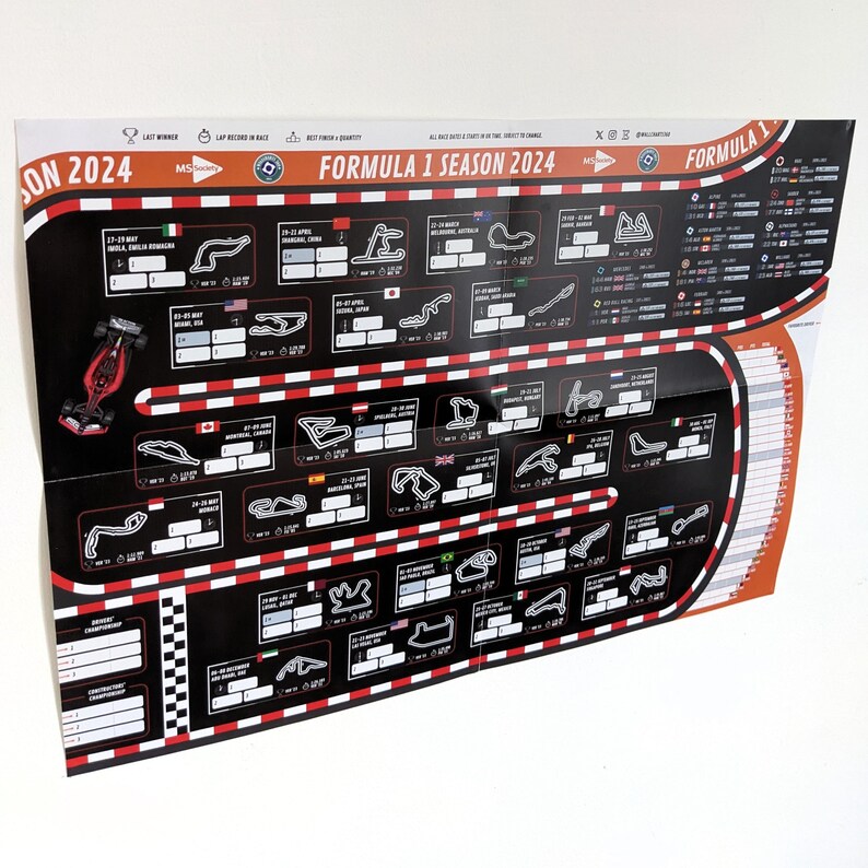 Formula 1 2024 Season A3 Wallchart Poster F1 Race Calendar