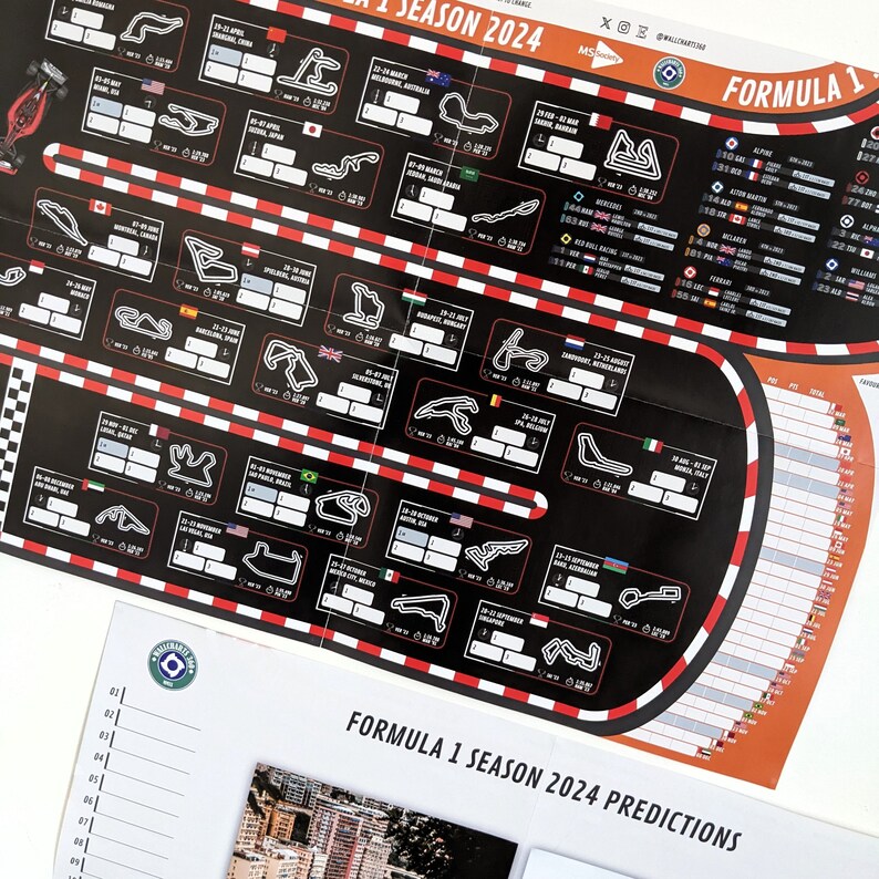 Formula 1 2024 Season A3 Wallchart Poster F1 Race Calendar