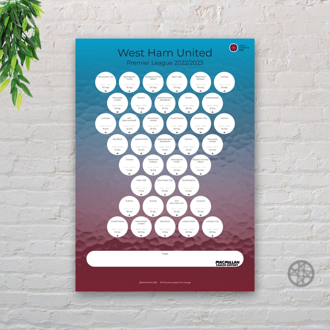 West Ham United Fixture List Wallchart 2022/2023 Premier Etsy UK