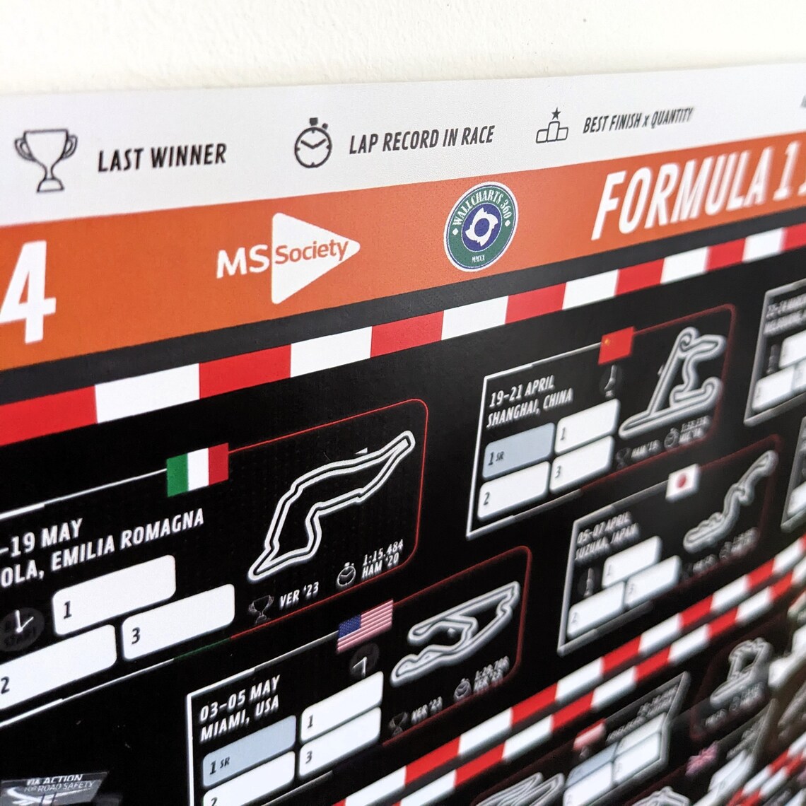 Formula 1 2024 Season A3 Wallchart Poster F1 Race Calendar